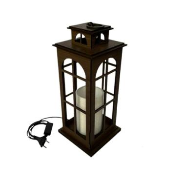 Imagem de Luminária lanterna de mesa 40 cm de madeira MDF bivolt 127/220V fiação 1,5 metros