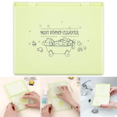 Imagem de Briartw Esfregador de carimbos para carimbos, almofada de limpeza de carimbo de dupla face com cerdas sintéticas, ferramenta de estampagem de 14 x 12 cm para limpeza de aderência, espuma e carimbos