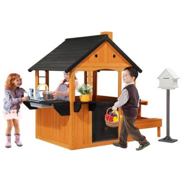 Imagem de Casa de Madeira Infantil JOYMOR para Área Externa com Pia, Mesa de Piquenique, Caixa de...