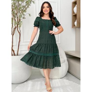 Imagem de Vestido Midi Rodado Malha Lese Algodão Evangélico Festa - Fashion, Mil