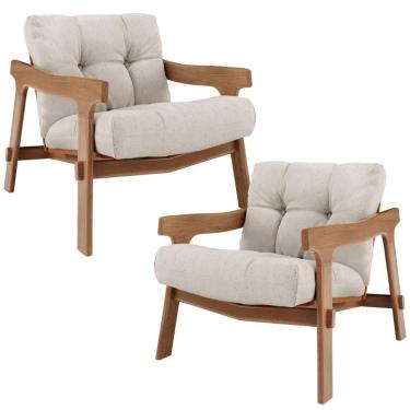 Imagem de Kit 02 Poltronas Decorativa Fixa Para Sala Living Ikary L02 Canela Linho Cru - Lyam Decor
