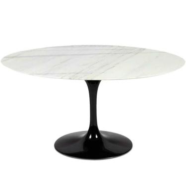Imagem de Mesa De Jantar Saarinen Oval 198x122 Cm Mármore Branco Extra Base Preta