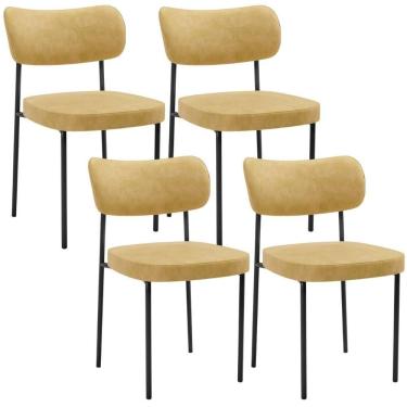 Imagem de Kit 4 Cadeiras Decorativa Estofada Para Sala De Jantar Melina L02 Couríssimo Casco Fendi - Lyam Decor