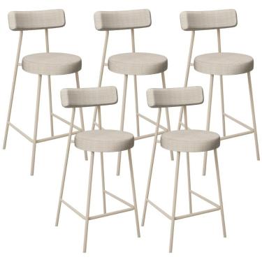 Imagem de Kit 05 Banquetas Baixa Cozinha Sala Jantar Bancada Milão Arena L02 Linho Palha - Lyam Decor