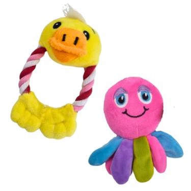 Imagem de Brinquedo Pelucia Pet Cachorro Mordedor kit 02 unidades Formatos Polvo Patinho Porte Pequeno Alivia Stresse