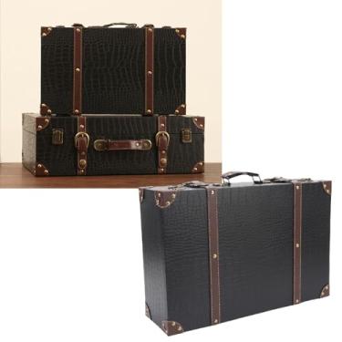 Imagem de Sanpyl Caixa de Mala Vintage, Mala de Viagem retrô, baú Decorativo Portátil Multifuncional para Armazenamento de Lembranças, Decoração de Casa, Ideia única de Presente (Preto)
