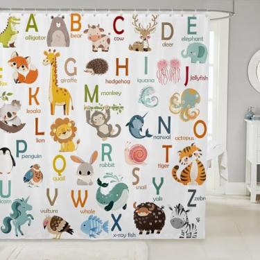 Imagem de Feelyou Cortinas de chuveiro infantil ABC alfabeto bonito alfabeto animal cortina de banheiro infantil meninos meninas desenho animado animal tecido impermeável colorido zoológico para barracas
