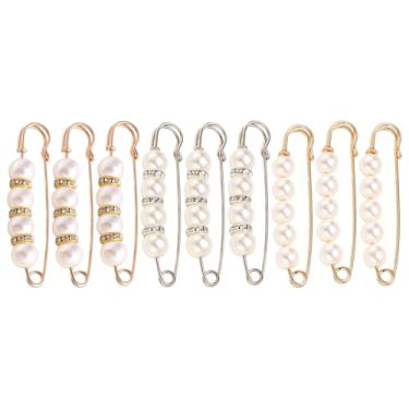 Imagem de 9 peças broches e alfinetes para mulheres falsas pérolas alfinetes de segurança suéter broche de xaile broches para ropa de mujer vários estilos e comprimentos estão disponíveis para se adequar a