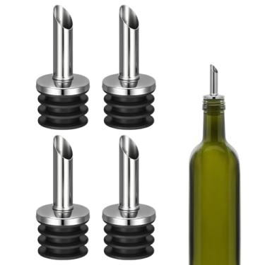 Imagem de 4 dosadores de garrafa de aço inoxidável, bico de azeite de oliva, bicos de bebida para derramar líquido, azeite, vinho, vinagre, a maioria das garrafas de licor (4, preto)