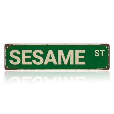 Imagem de WHBGK Pôster de arte vintage Sesame St Street Metal Tin Print Art Placa para Casa Cozinha Pátio Quintal Escritório Café Bar Porta Frontal Decoração de Parede Novidade 10 x 40 cm