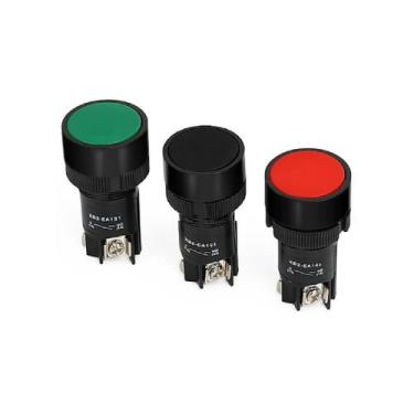 Imagem de Kit 3 Botao Botoeira Pulsador 1NA 22mm Preto Vermelho Verde - ATMX