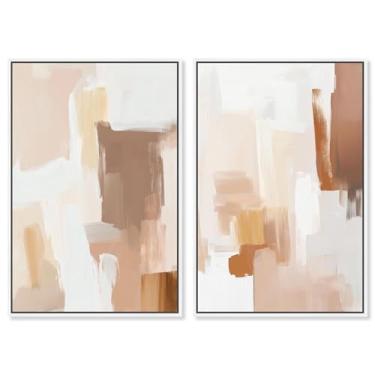 Imagem de Neutral Harmony: Modern Japandi Duo 2 Painel Impressão em Tela Ouro Arte de Parede por Art Remedy, Moldura Branca, 25 x 38 cm