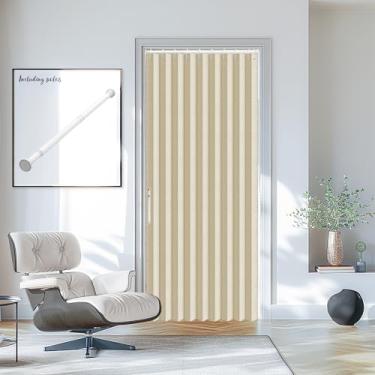 Imagem de AJAZZ Cortina magnética para porta dobrável interior sanfonada invisível para quarto, sala de estar, conjunto de cortinas de entrada incluído haste (1 pacote, 100 cm L x 78 C, branco creme)