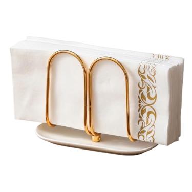 Imagem de Porta-guardanapos vertical em ouro rosa com base de cerâmica - Suporte de toalha de mão descartável moderno para banheiro, pequenos porta-guardanapos de coquetel para mesa, festa, cozinha, bar, jantar
