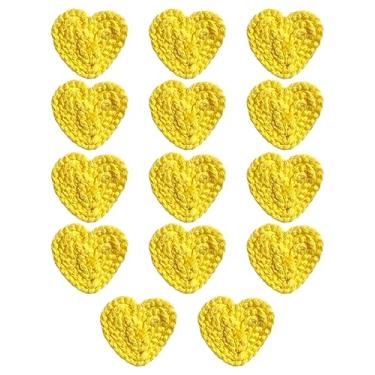 Imagem de 14 peças aplique de coração de crochê de 6 cm, aplique de tricô com feltro branco para suéter, gorro, aquecedores, enfeite de costura, enfeites de Natal e dia dos namorados (Amarelo)
