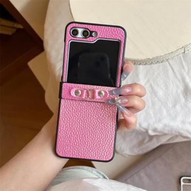 Imagem de Capa para Galaxy Z Flip5, capa de couro perolado de luxo com dobradiça e corrente de pérola, capas rígidas fofas (para Galaxy Z Flip5/03)