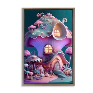 Imagem de Stupell Industries Magicville Fairytale Mushroom House Black Framed Floater Canvas Wall Art, design by Sasha, 25 x 17