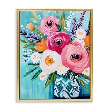 Imagem de Stupell Industries Vaso decorativo Ranunculus Bouquet Arte de parede em tela flutuante emoldurada dourada, design por Petal Prints Design, 80 x 63 cm