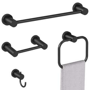 Imagem de STWWO Conjunto de 4 peças de ferragens de banheiro preto, conjunto de toalheiros de aço inoxidável, 40,6 cm, toalheiros para banheiro montado na parede