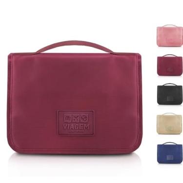 Imagem de Nécessaire Organizadora de Viagem Impermeável em Nylon – Grande Espaço, Múltiplos Compartimentos e Gancho para Pendurar | Vinho