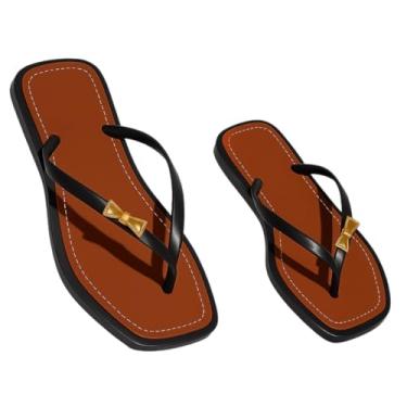 Imagem de Rasteirinha Chinelo Feminino Luxo Laço Dourado | Chinelo Flat Confortável Verão | Sandália Casual Elegante para Praia e Dia a Dia (Preto, BR, Adulto, Faixa Numérico, 35, 36)