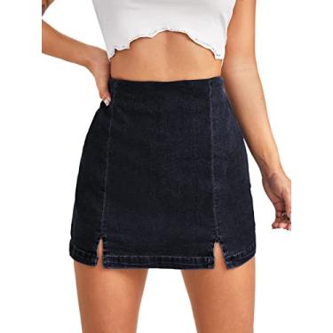 Imagem de Floerns Short feminino casual com bainha dividida, cintura alta, saia jeans, Cinza escuro, P