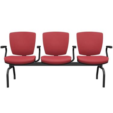 Imagem de Cadeira Longarina 3 Lugares Aeroporto Recepção Preto Baixa Flexi P03 Vinil Vermelho - Lyam