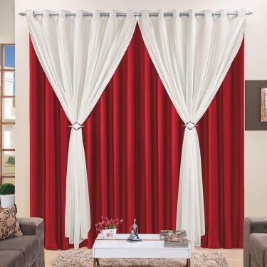 Imagem de Cortina 3 Mts Sala Quarto Voal Com Microfibra Para Trilho Comum Vermelho
