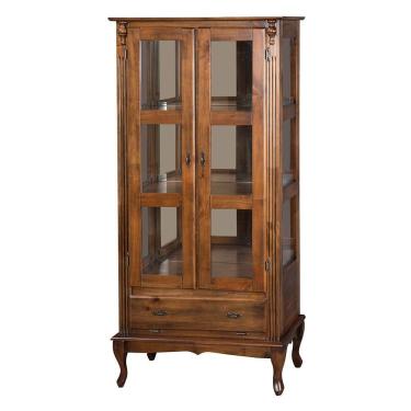 Imagem de Cristaleira Antique Alta 2 Portas de Vidro 1 Gaveta Castanho