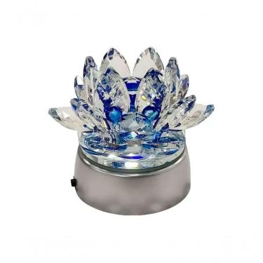 Imagem de Enfeite Escultura De Vidro Flor De Lotus De 10cm Com Base Espelhada Led Rgb Enfeite De Cristal Azul