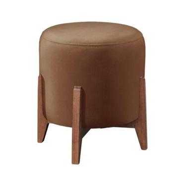 Imagem de Puff Estofado Decorativo Para Sala Redondo Paris Veludo capuccino