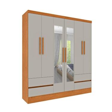 Imagem de Roupeiro Oregon 6 Portas Com Espelho E 4 Gavetas Tcil Cor:cinamomo-off