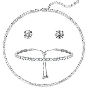 Imagem de LINEAR LUX Colar de tênis feminino banhado a ouro 14K com strass gargantilha delicada zircônia sintética corrente de diamante ajustável hipoalergênico zircônia cúbica joia elegante, 14 inches +2-inch