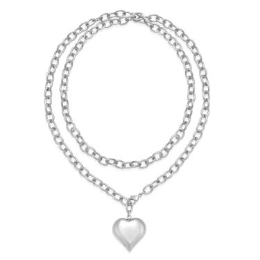 Imagem de NEPULOY Colares de coração grosso para mulheres – Colar longo com pingente de coração em camadas de ouro em camadas, joia de declaração | Joias grandes em forma de Y presentes para mulheres, Latão