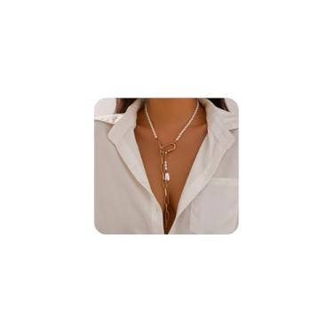 Imagem de Colar vintage de ouro barroco pérola lariat para mulheres, colar com pingente de corrente de clipe de papel grosso em Y, acessórios personalizados de joias modernas, presentes, Large, Liga de aço, Sem