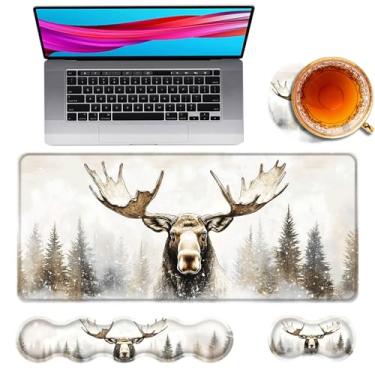 Imagem de TOEMZTFT Mouse pad grande e descanso de pulso para teclado, tapete de mesa para teclado e mouse, mouse pad grande para jogos 4 em 1 com suporte de pulso, tapete de mesa para jogos de estudo de