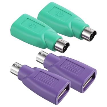 Imagem de 4 peças PS/2 para adaptador USB Ps2 para teclado USB macho muito fêmea conversor PS/2 (F) Too USB (M) adaptadores de substituição para mouse e teclado, verde, roxo