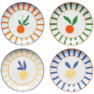 Imagem de Pratos de aperitivo tropical de porcelana Jubilee Danica, conjunto de 4 a 100% porcelana, lavável na lava-louças e no micro-ondas, 15 cm, padrão de frutas, reutilizável