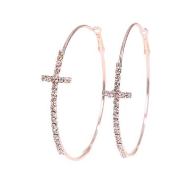 Imagem de Brincos de argola de cruz grande na moda brincos de argola brilhantes brincos de argola extra grandes brincos exagerados brincos de festa de casamento joias formais para mulheres, Zinco, Sem pedra