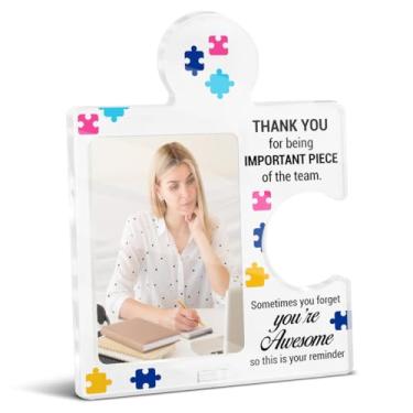 Imagem de QYCFDXD Moldura para presente de equipe, presente de agradecimento para colegas de trabalho, colegas de trabalho, porta-retratos de mesa, quebra-cabeça de acrílico, 10 x 15 cm