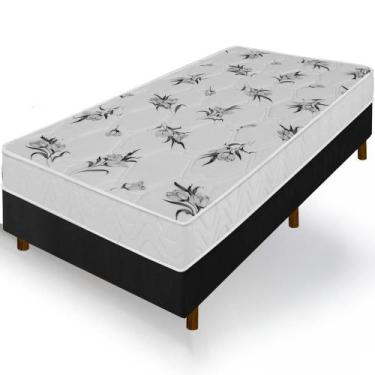 Imagem de Cama Box Solteiro King Preta Colchão Castelar Branco Espuma D33 Bordad