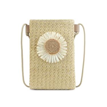 Imagem de OOAAVVJL Bolsas transversais pequenas de palha para mulheres, bolsa clutch de praia floral para férias de verão, mini bolsas de ombro para celular, Damasco, 5.12" x 7.28" x 0.59"