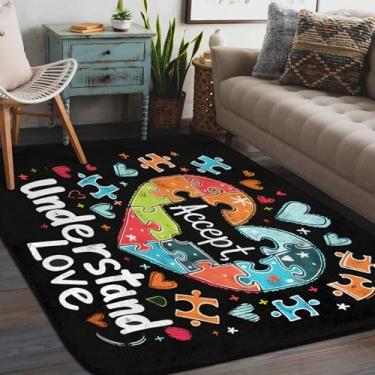 Imagem de Tapete de área para sala de estar, lavável à máquina, autismo, lindo coração, antiderrapante, tapete macio para sala de estar, quarto, sala de jantar, berçário, cozinha, decoração de casa