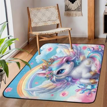 Imagem de Tapete de área de 9,5 x 1,5 m para sala de estar, lavável à máquina, lindo tapete de unicórnio colorido, antiderrapante, tapete macio para sala de estar, quarto, sala de jantar, berçário, cozinha