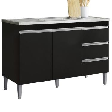 Imagem de Balcão Pia Sem Tampo 2 Portas 3 Gavetas 116 Cm Andreia Preto Reajl Moveis