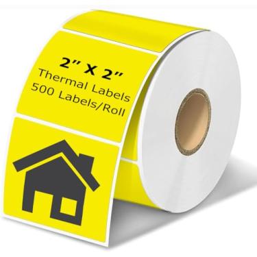 Imagem de Etiquetas térmicas 5 x 5 cm, amarelas, quadradas, etiquetas térmicas de envio, etiqueta térmica direta autoadesiva de inventário multiuso para pequenas empresas (500 etiquetas/rolo)