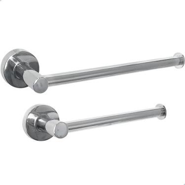 Imagem de Kit De Acessorios Para Banheiro Papeleira E Porta Toalha De Rosto Crom