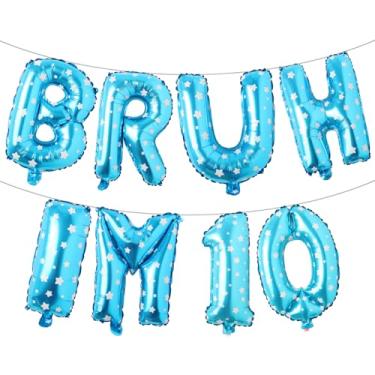 Imagem de Bruh Its My Birthday Decorations, Happy 10th Birthday Decoration Boy Bruh Im Ten 10 Balões, balões multicoloridos para festa Boy Bruh Im Ten (BRUH IM 10 Blue Star)