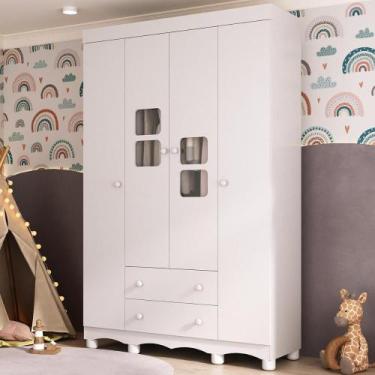 Imagem de Guarda-roupa Infantil 122cm com Vidro 4 Portas e 2 Gavetas Luna Multim