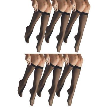 Imagem de Kit com 6 Meias 3/4 Transparente Selene 9040-001 Fio 15, Marrom, UNICO